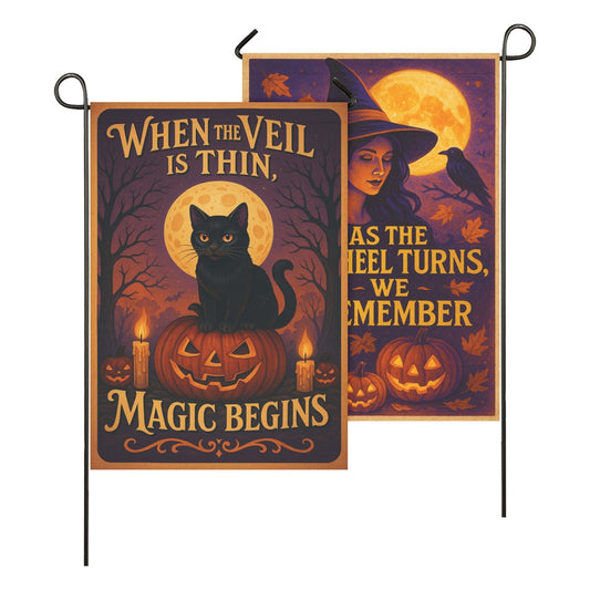 Witch Cat Halloween Garden Flag and House Flag for Pagan Samhain Home Decor-MoonChildWorld