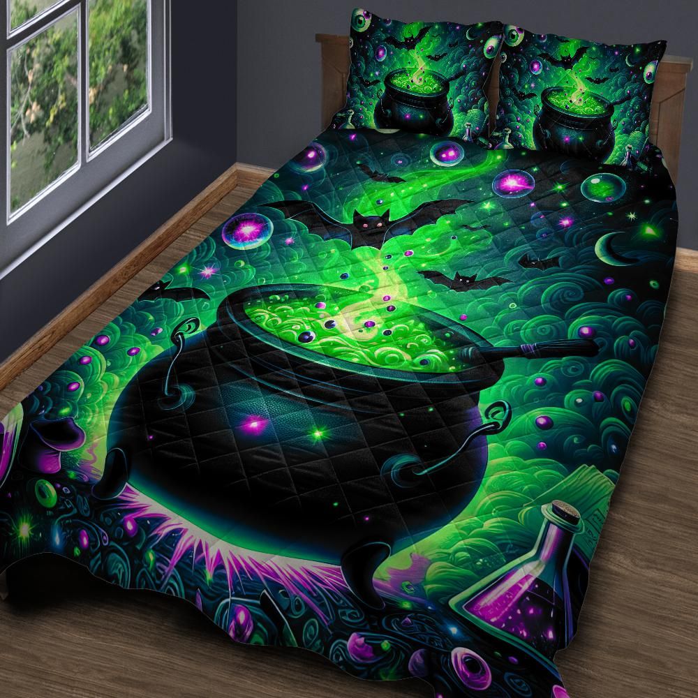 Witch Cauldron Gothic Quilt Bedding Set for Halloween-MoonChildWorld