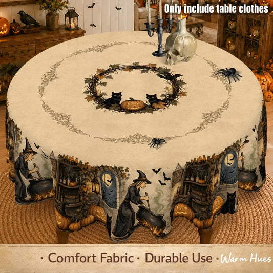 Witch Cauldron and Black Cat Halloween Tablecloth Table Cover-MoonChildWorld