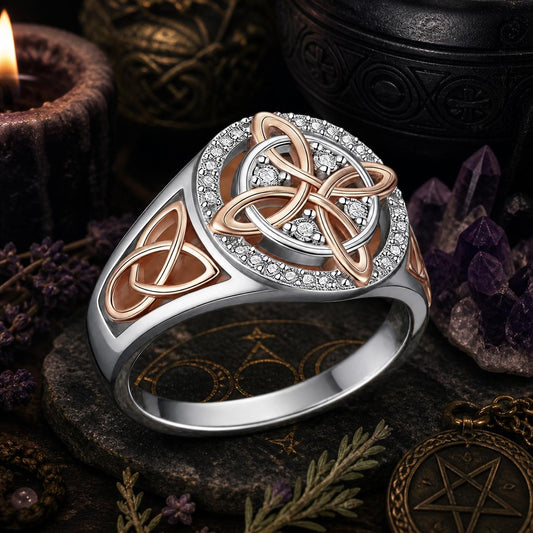 Witch Celtic Knot Rings with Zircon Protection Witchcraft Ring