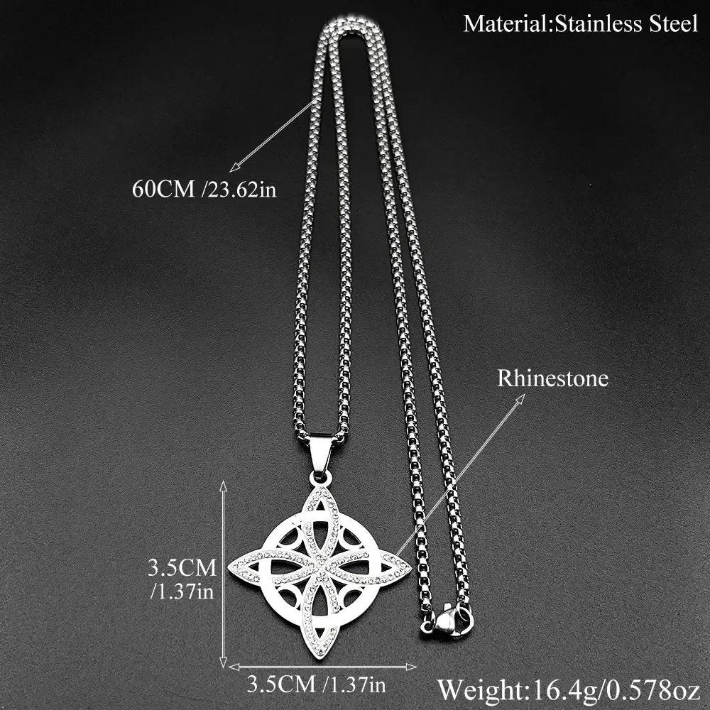 Witch Celtic Knot and Moon Necklace Rhinestones Witchcraft Necklace Wicca Pagan Jewelry-MoonChildWorld