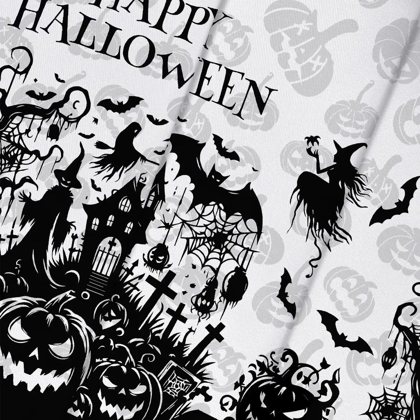 Witch cemetery Halloween tablecloth with pumpkin skeleton decor