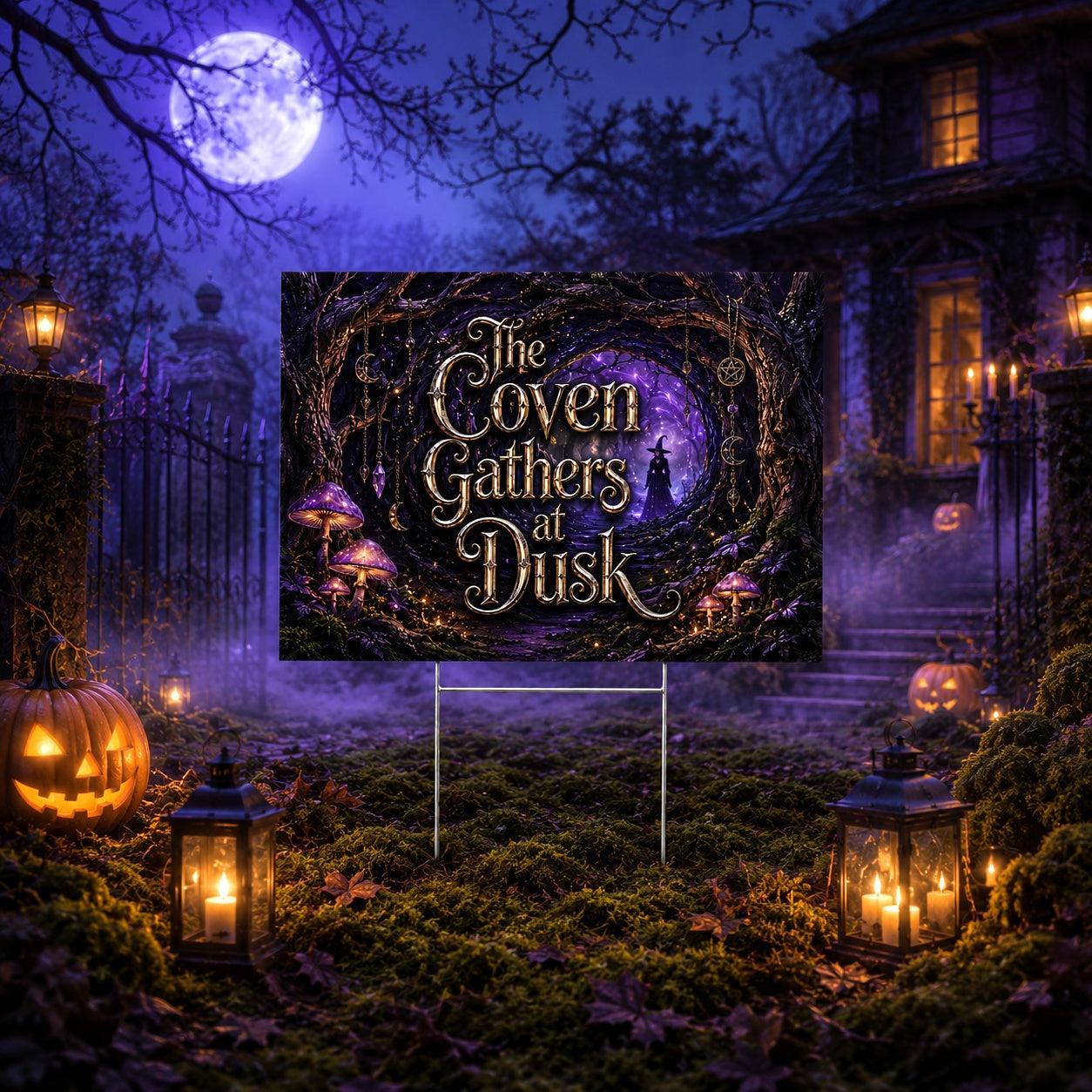 Witch Coven Halloween Yard Sign - porch scene