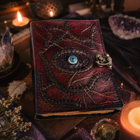 Witch Eye Hocus Pocus Leather Journal – Vintage Handmade Book of Shadows – leather journal, back cover view