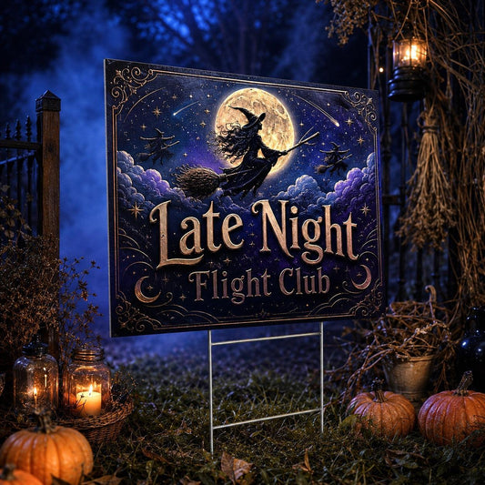 Witch Flight Club Halloween Yard Sign - garden display