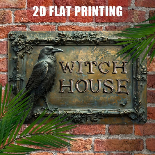 Witch House with Raven Metal Sign Witch Wall Decor Halloween Welcome Sign-MoonChildWorld