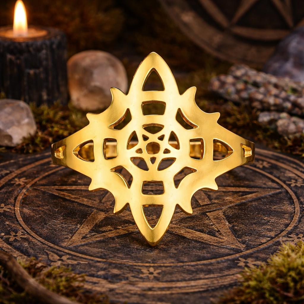 Witch Knot Open Ring with Moon & Pentagram - Celtic Knot Witchcraft Ring Wicca Pagan Jewelry-MoonChildWorld