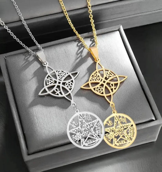 Witch Knot Tetragrammaton Necklace - Pentagram Celtic Knot Necklace-MoonChildWorld