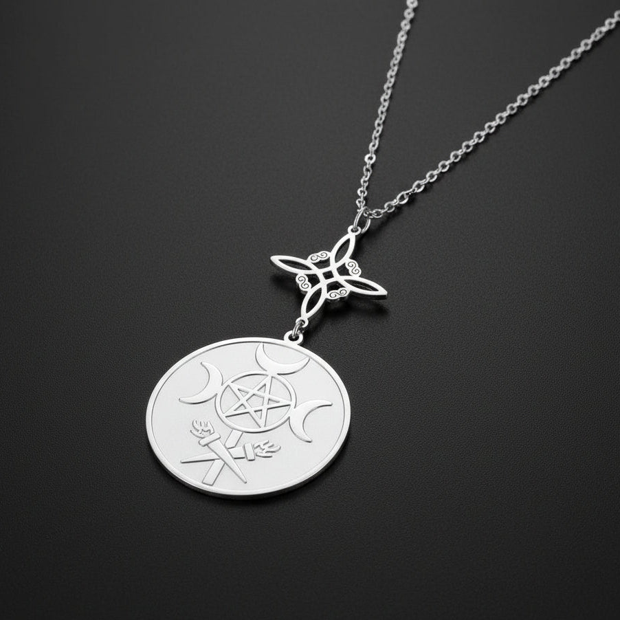 Witch Knot Triple Moon Goddess Necklace Hecate Wheel Necklace Greek Mythology Jewelry-MoonChildWorld