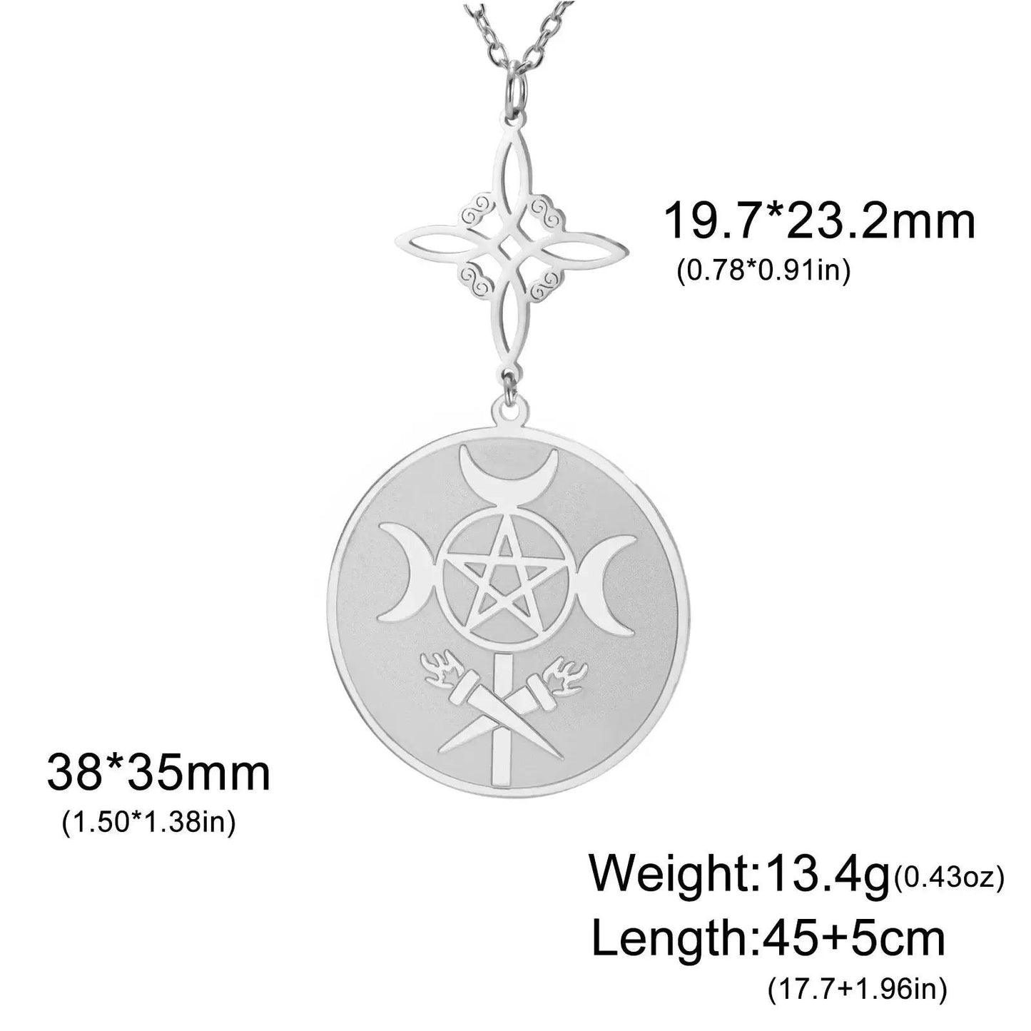 Witch Knot Triple Moon Goddess Necklace Hecate Wheel Necklace Greek Mythology Jewelry-MoonChildWorld