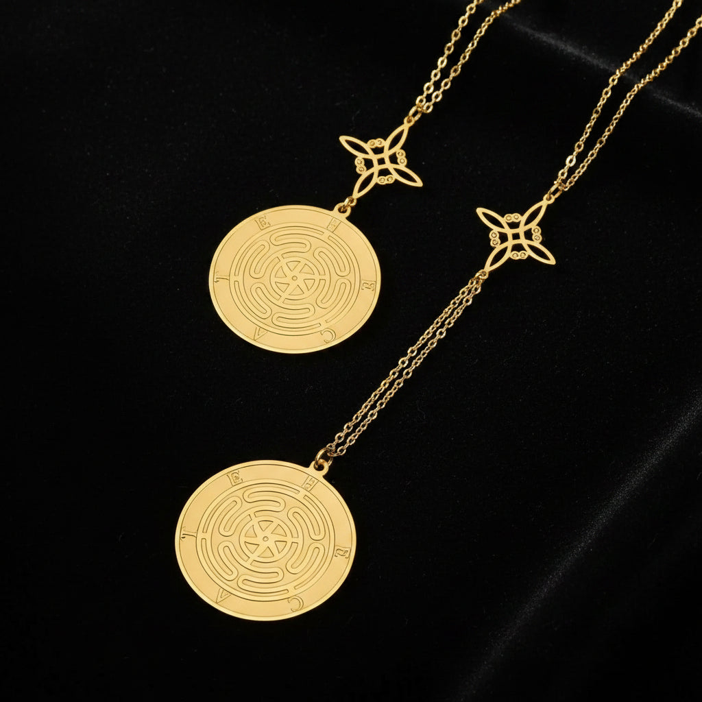 Witch Knot Triple Moon Necklace Hecate Wheel Necklace Greek Mythology Jewelry-MoonChildWorld
