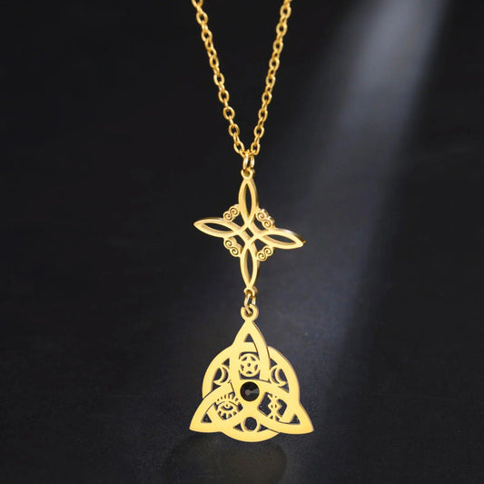 Witch Knot with Black Ziron Necklace Irish Celtic Trinity Witchcraft Pagan Jewelry-MoonChildWorld