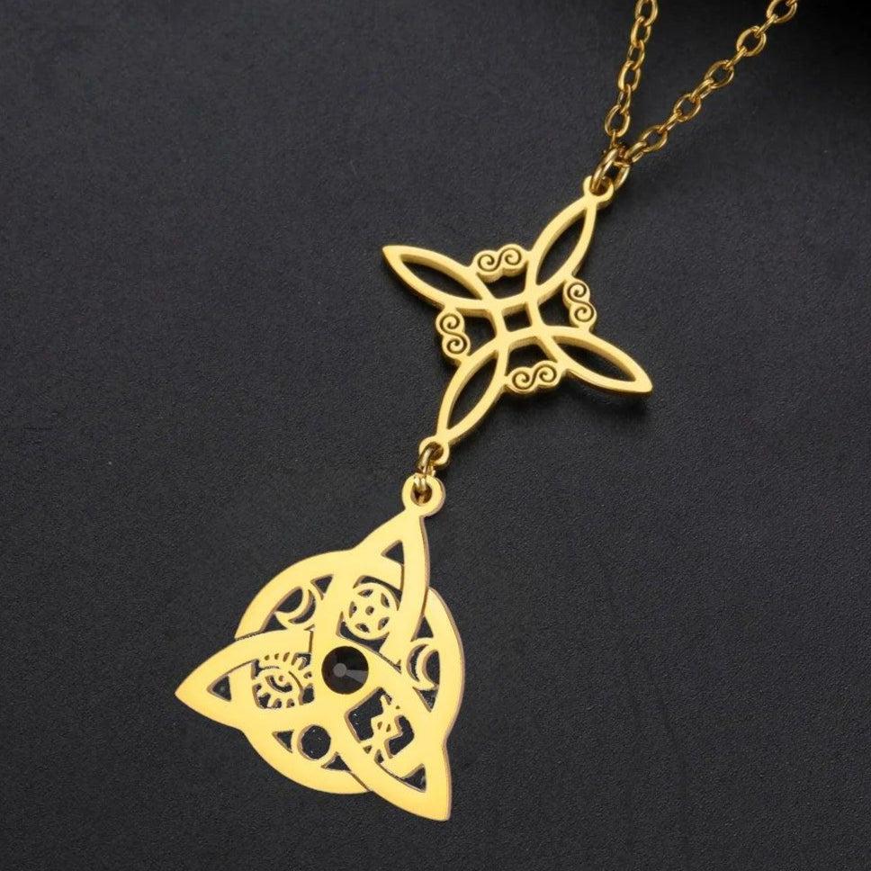 Witch Knot with Black Ziron Necklace Irish Celtic Trinity Witchcraft Pagan Jewelry-MoonChildWorld