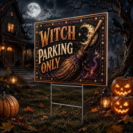 Witch Parking at Haunted Halloween Night Yard Sign - garden display