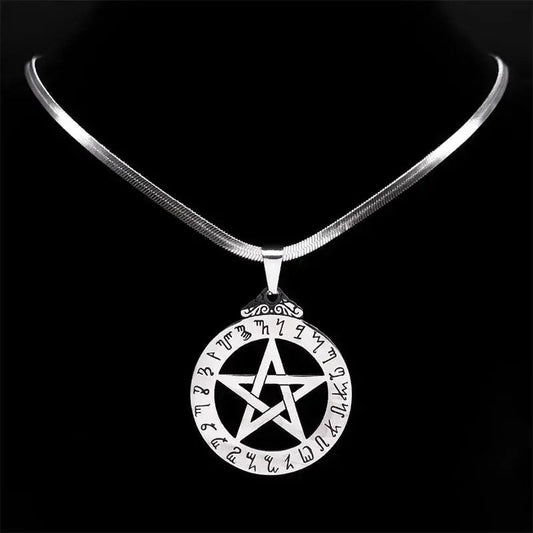 Witch Runes Pentagram Necklace Wicca Pagan Pentacle Necklace Gothic Jewelry-MoonChildWorld