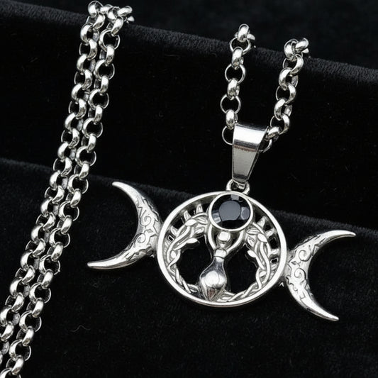 Witch Triple Moon Goddess Necklace Pagan Jewelry-MoonChildWorld