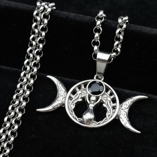 Witch Triple Moon Goddess Necklace Pagan Jewelry-MoonChildWorld