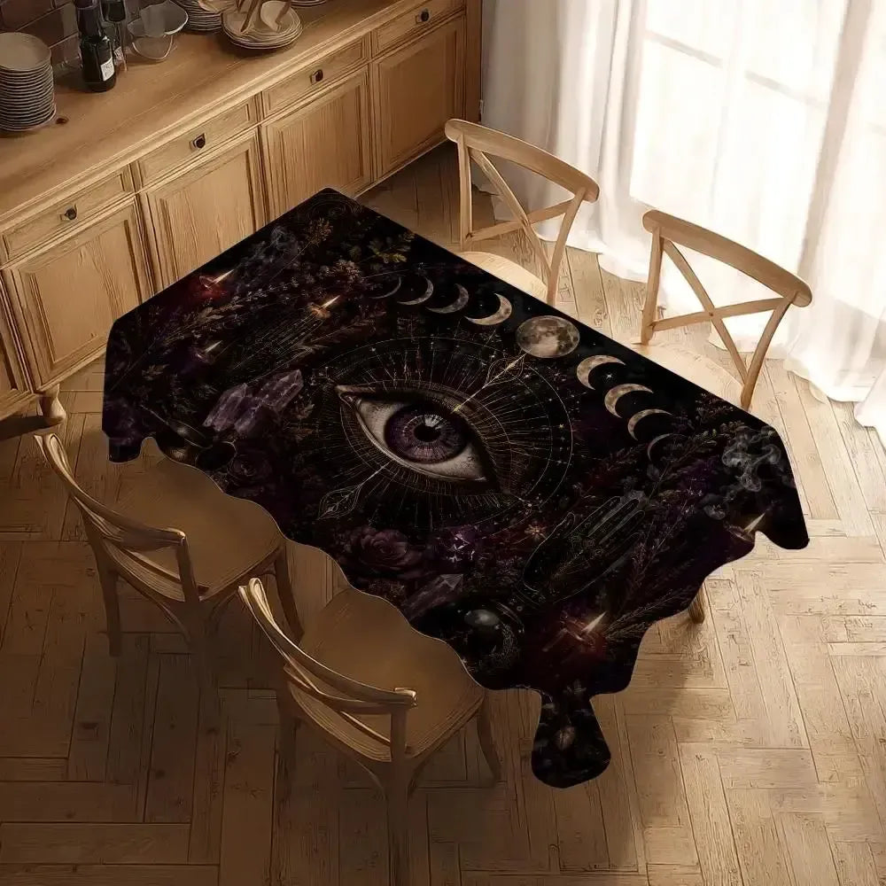 Witchcore table cloth – styled on dining table with candles