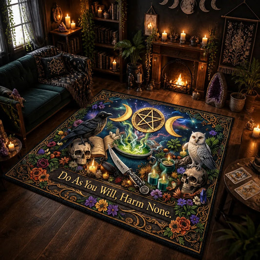 Witchcraft Area Rug with Black Cat, Owl, Skull – Gothic Occult Carpet for Witchy Home Decor_mockup_1.webp