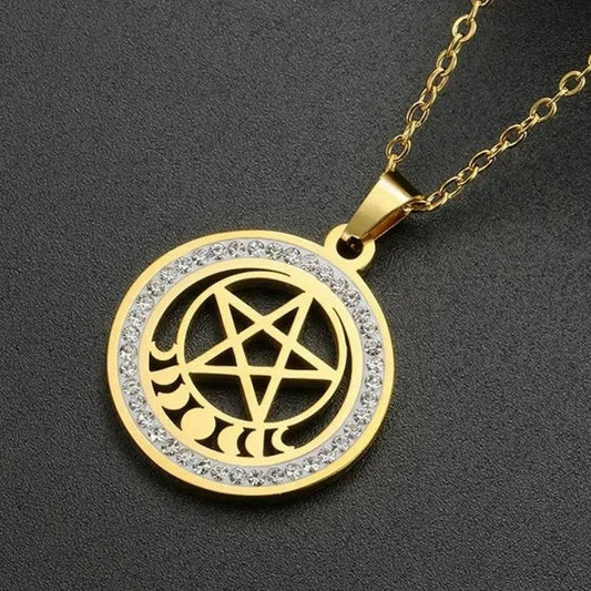 Witchcraft Moon phases Pentacle Necklace Wicca Jewelry-MoonChildWorld