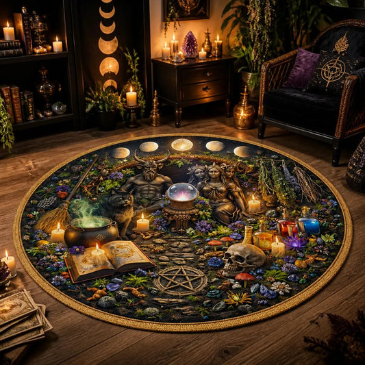 Witchcraft Pagan Round Rug Witchy Carpet for Wiccan Home Decor_mockup_1.webp