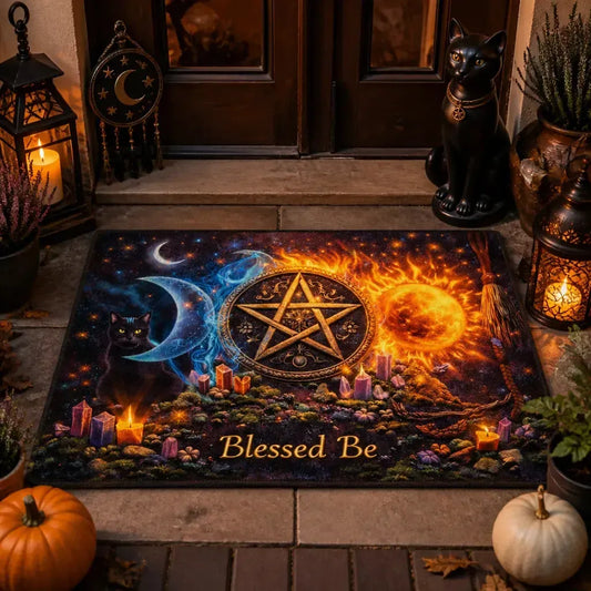 Witchcraft Pentacle, Sun & Moon Doormat โ Celestial Wicca Welcome Mat for Pagan Home_mockup_1.webp