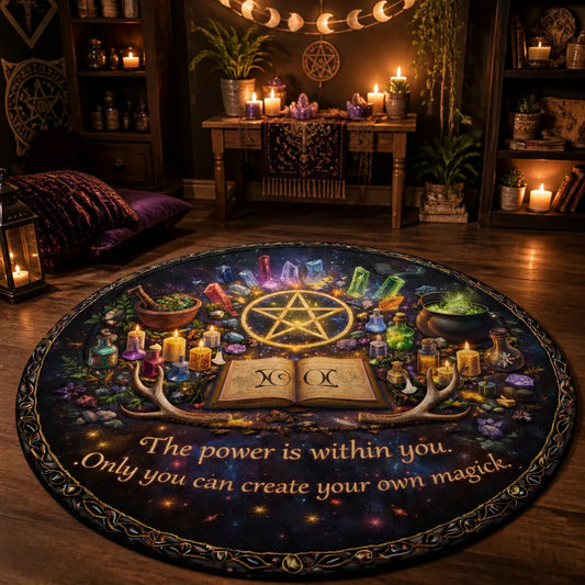 Witchcraft Pentacle Wiccan Round Rug Pagan Carpet for Witchy Yule Home Decor_mockup_1.webp