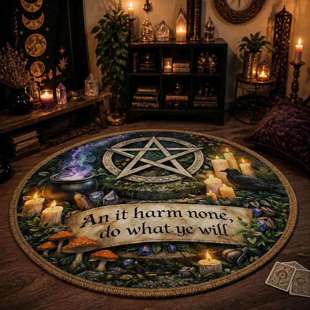 Witchcraft Pentacle Wiccan Round Rug Witchy Carpet Pagan Home Decor_mockup_1.webp