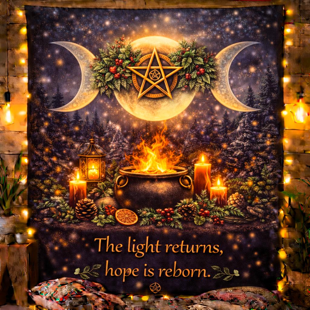 Witchcraft Pentagram Triple Moon Wicca Yule Tapestry Pagan Altar Wall Hanging-MoonChildWorld