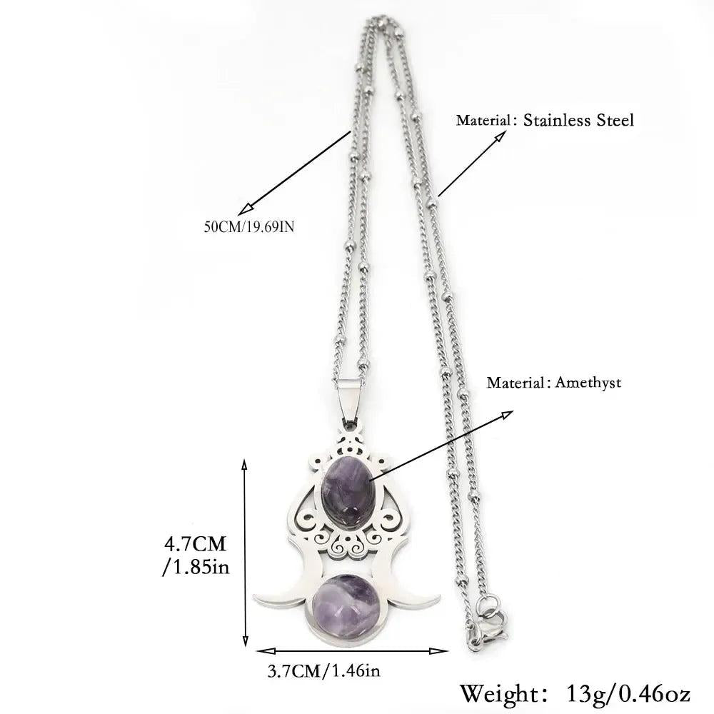 Witchcraft Triple Moon Amethyst Pendant Necklace Wiccan & Pagan Jewelry-MoonChildWorld
