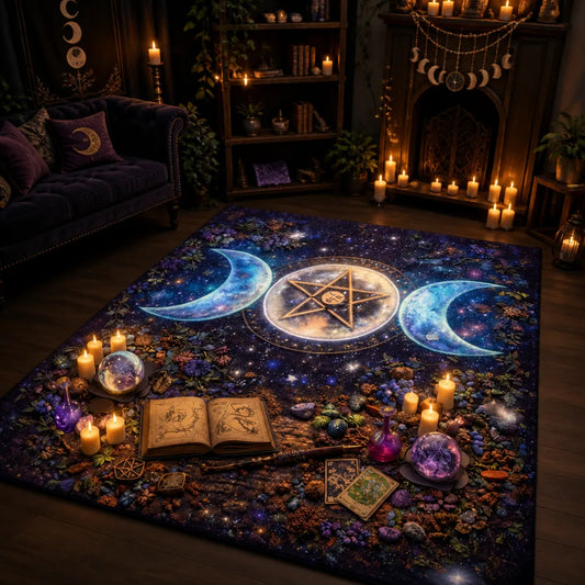 Witchcraft Triple Moon Area Rug – Wiccan Spiritual Carpet for Pagan Altar_mockup_1.webp