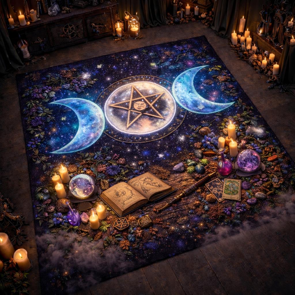 Witchcraft Triple Moon Area Rug – Wiccan Spiritual Carpet for Pagan Altar-MoonChildWorld