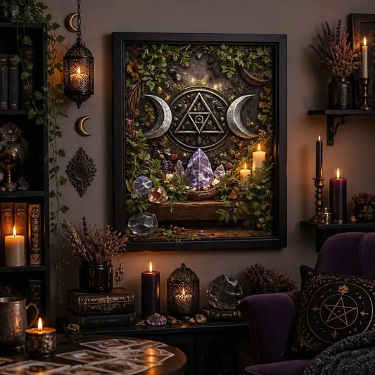 Witchcraft Triple Moon Canvas Wall Art - Black Framed Print for Wicca Altar & Sacred Space_mockup_1.webp