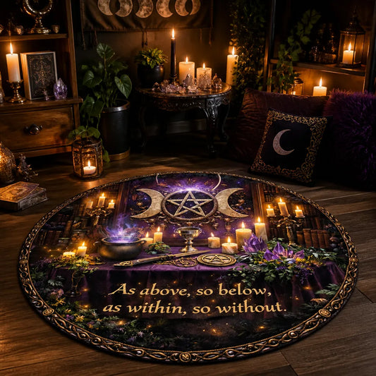 Witchcraft Triple Moon Wiccan Round Rug As Above So Below Pagan Carpet for Halloween Home Decor_mockup_1.webp