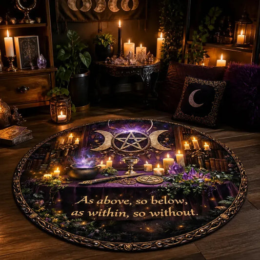 Witchcraft Triple Moon Wiccan Round Rug As Above So Below Pagan Carpet for Halloween Home Decor_mockup_1.webp