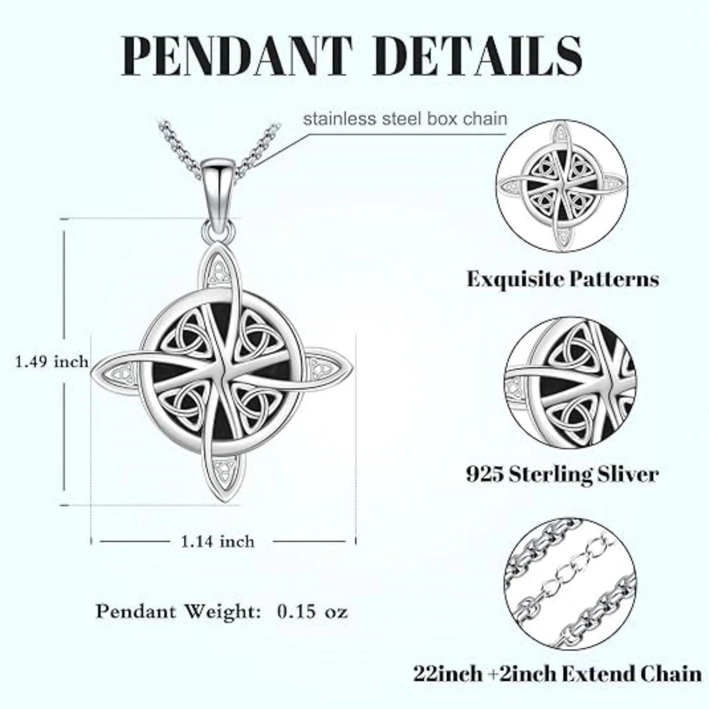 Witches Knot Necklace 925 Sterling Silver Black Agate Pendant Necklace Wiccan Irish Amulet Jewelry-MoonChildWorld