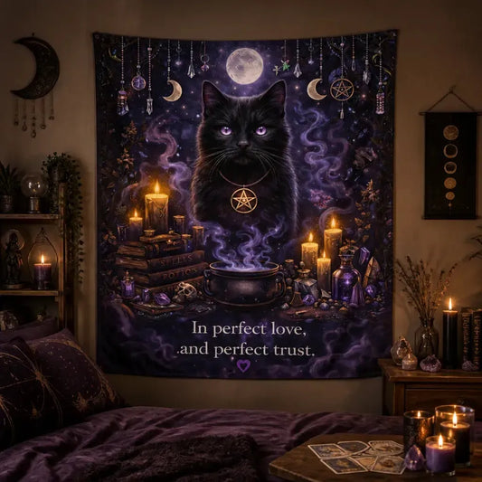 Witchy Black Cat Triple Moon Tapestry – Gothic Wiccan Witchcraft Wall Hanging_mockup_1.webp