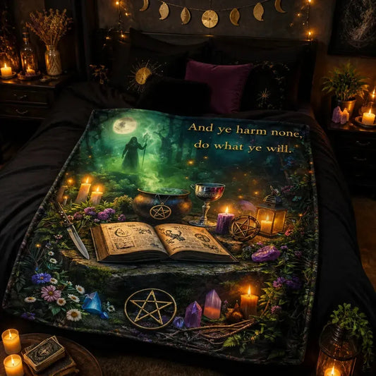 Witchy Blanket with Mystical Symbols - Wicca & Pagan Blanket for Beltane_mockup_1.webp