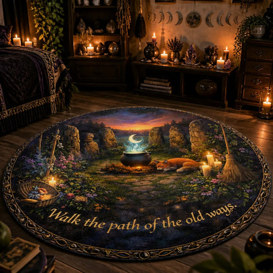 Witchy Forest Round Rug Mystic Fox Pagan Carpet Wiccan Home Decor_mockup_1.webp