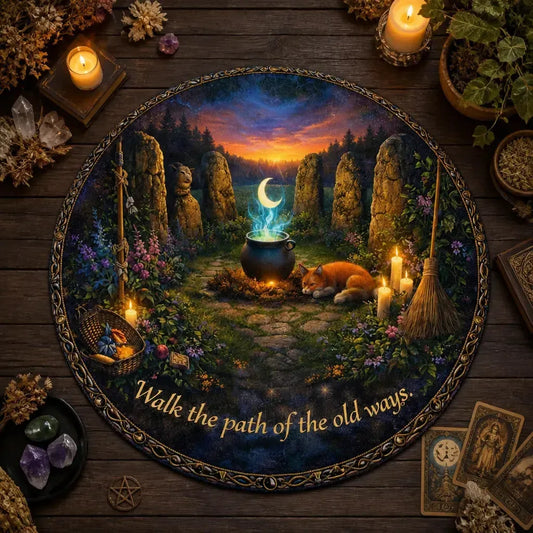 Witchy Forest Round Rug Mystic Fox Pagan Carpet Wiccan Home Decor_mockup_2.webp