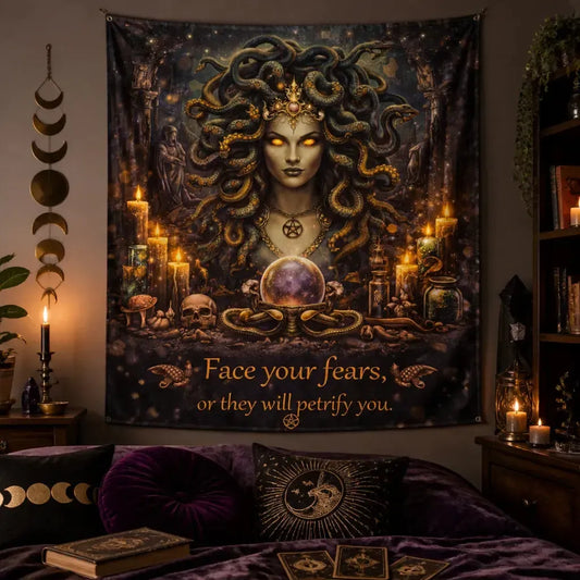Witchy Medusa Goddess Tapestry Gothic Occult Pagan Wall Hanging_mockup_1.webp