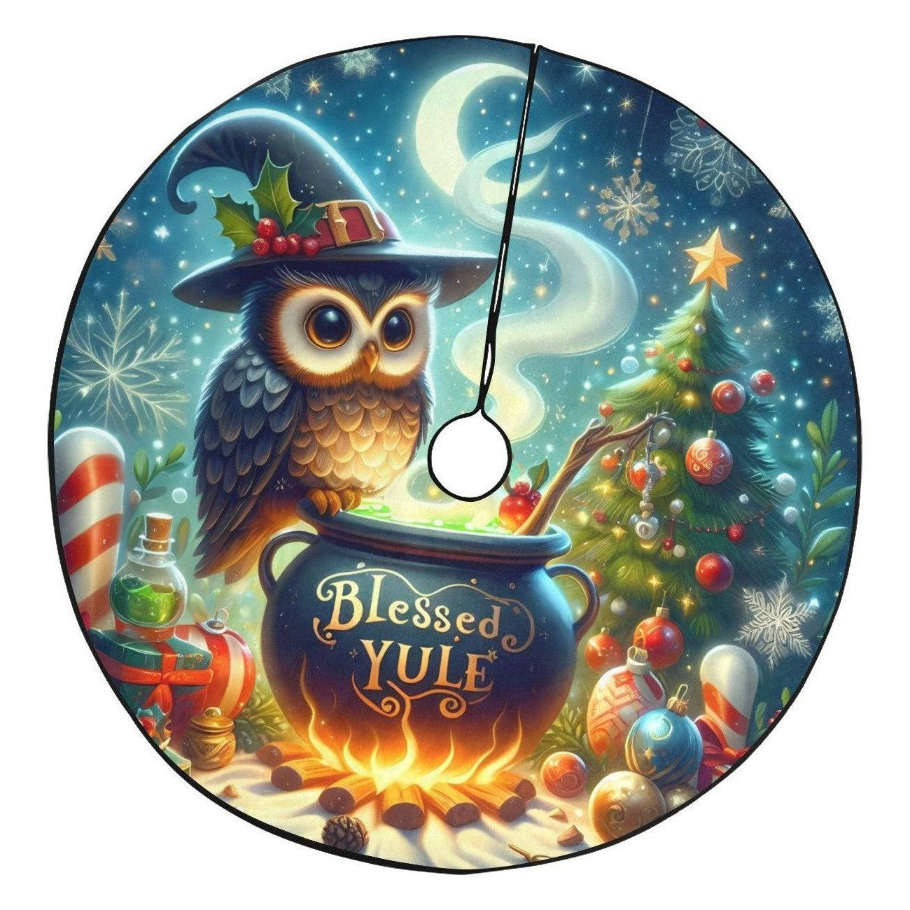 Witchy Owl Christmas Tree Skirt for Yule Decorations-MoonChildWorld