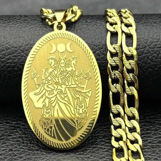 Witchy Triple Moon Goddess Necklace - Wheel of Hecate Necklaces Wicca Pagan Jewelry-MoonChildWorld