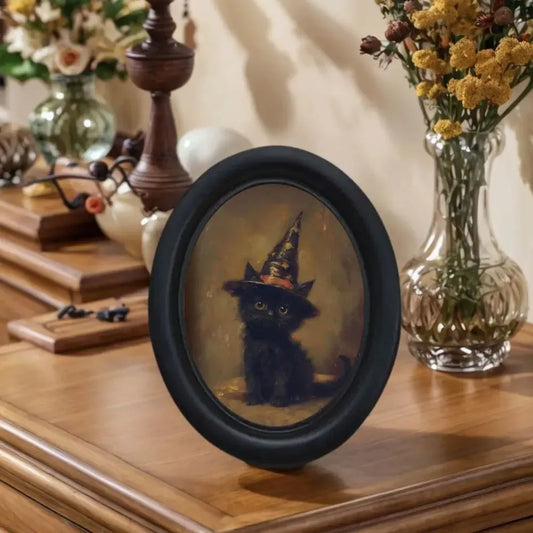 Wizard Hat Black Cat Photo Frame Wall Decoration – styled on wall