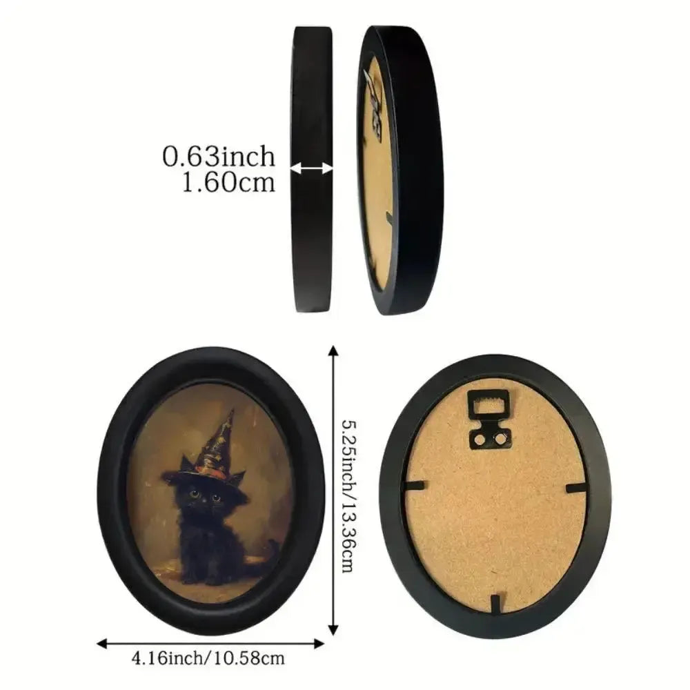 Wizard Hat Black Cat Photo Frame Wall Decoration – close-up detail