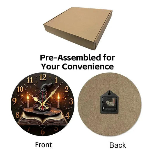 Wizard Hat & Books Halloween Wooden Wall Clock-MoonChildWorld