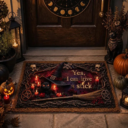 Witchy Cat & Skulls Doormat โ Spooky Halloween Welcome Mat for Gothic Porch_mockup_1.webp