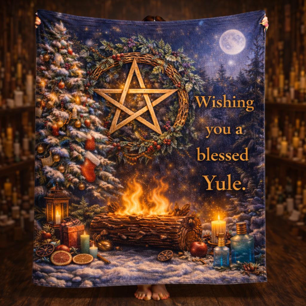 Yule Tree Pagan Pentacle Blanket for Wiccan Yule Decor-MoonChildWorld