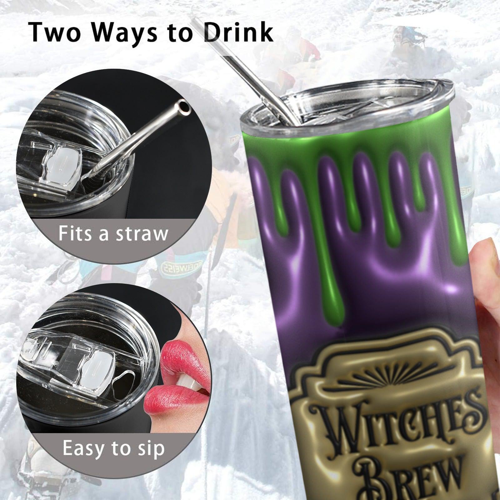 Witches Brew Gothic Skinny Tumbler with Lid and Straw-MoonChildWorld