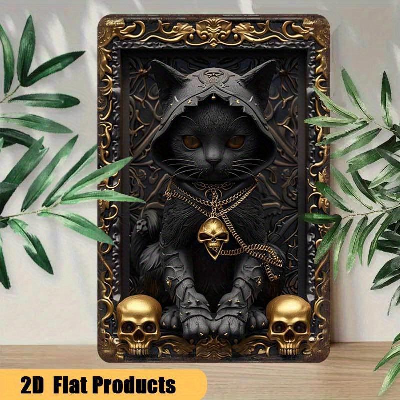Gothic Wizard Cat Wall Art Wicca Black Cat Metal Sign Witchcraft Wall Decor-MoonChildWorld